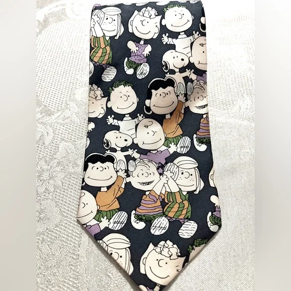 Vintage Snoopy/Peanuts Characters Print 1968 Cervantes Silk Tie Blue Grey/Purple